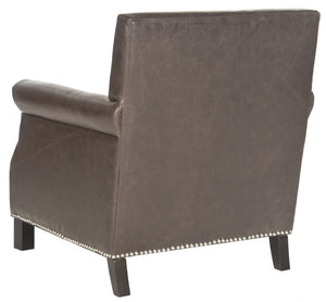 Safavieh Easton Club Chair - Elegant Linen Upholstery With Brass Nailheads For Timeless Comfort And Style Antique Brown MCR4572E