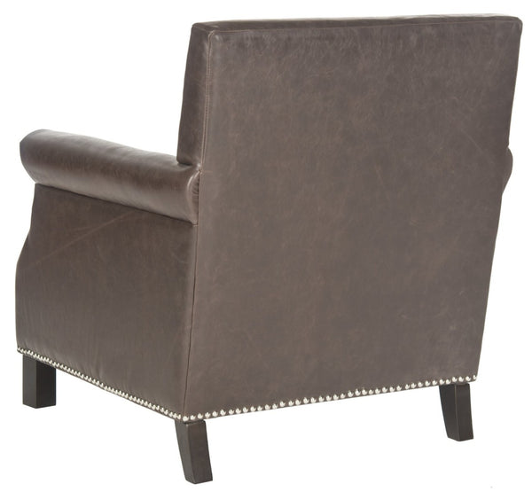 Safavieh Easton Club Chair - Elegant Linen Upholstery With Brass Nailheads For Timeless Comfort And Style Antique Brown MCR4572E