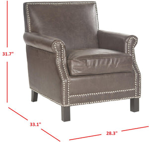 Safavieh Easton Club Chair - Elegant Linen Upholstery With Brass Nailheads For Timeless Comfort And Style Antique Brown MCR4572E