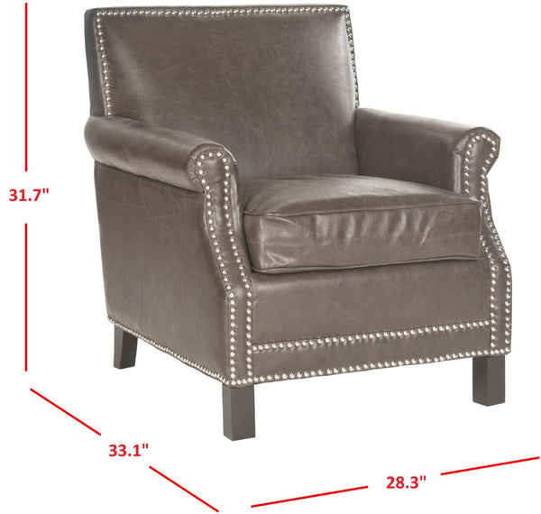 Safavieh Easton Club Chair - Elegant Linen Upholstery With Brass Nailheads For Timeless Comfort And Style Antique Brown MCR4572E