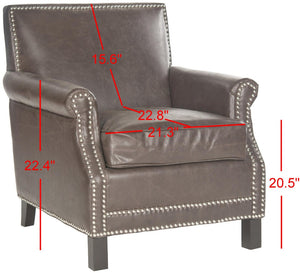 Safavieh Easton Club Chair - Elegant Linen Upholstery With Brass Nailheads For Timeless Comfort And Style Antique Brown MCR4572E