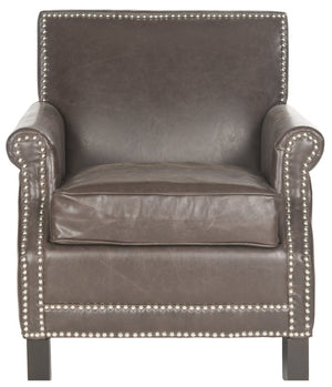 Safavieh Easton Club Chair - Elegant Linen Upholstery With Brass Nailheads For Timeless Comfort And Style Antique Brown MCR4572E