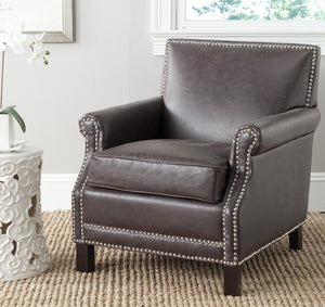 Safavieh Easton Club Chair - Elegant Linen Upholstery With Brass Nailheads For Timeless Comfort And Style Antique Brown MCR4572E
