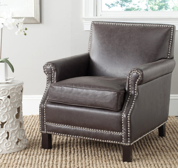 Safavieh Easton Club Chair - Elegant Linen Upholstery With Brass Nailheads For Timeless Comfort And Style Antique Brown MCR4572E