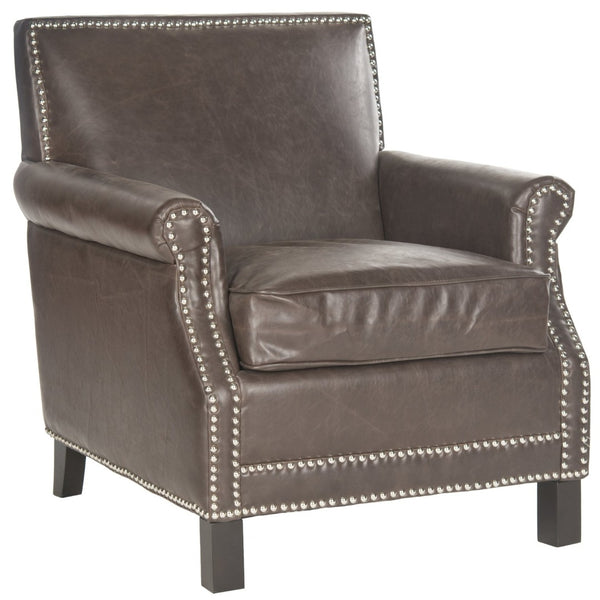 Safavieh Easton Club Chair - Elegant Linen Upholstery With Brass Nailheads For Timeless Comfort And Style Antique Brown MCR4572E