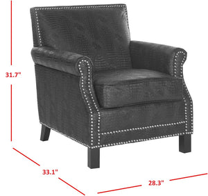 Safavieh Easton Club Chair - Elegant Linen Upholstery With Brass Nailheads For Timeless Comfort And Style Black / Crocodile MCR4572F