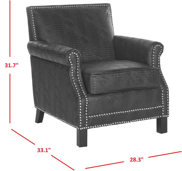 Safavieh Easton Club Chair - Elegant Linen Upholstery With Brass Nailheads For Timeless Comfort And Style Black / Crocodile MCR4572F