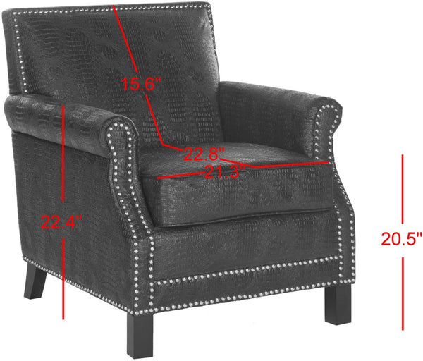 Safavieh Easton Club Chair - Elegant Linen Upholstery With Brass Nailheads For Timeless Comfort And Style Black / Crocodile MCR4572F