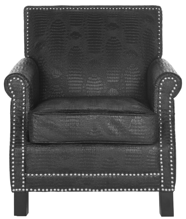 Safavieh Easton Club Chair - Elegant Linen Upholstery With Brass Nailheads For Timeless Comfort And Style Black / Crocodile MCR4572F