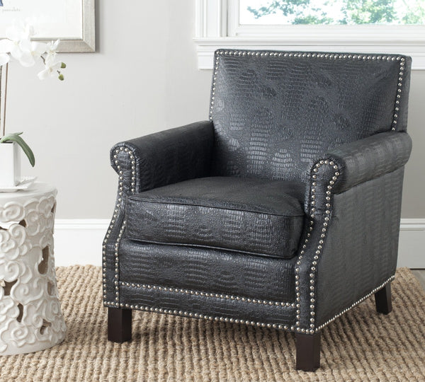 Safavieh Easton Club Chair - Elegant Linen Upholstery With Brass Nailheads For Timeless Comfort And Style Black / Crocodile MCR4572F