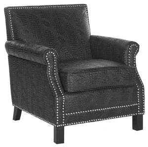 Safavieh Easton Club Chair - Elegant Linen Upholstery With Brass Nailheads For Timeless Comfort And Style Black / Crocodile MCR4572F