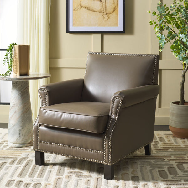 Safavieh Easton Club Chair - Elegant Linen Upholstery With Brass Nailheads For Timeless Comfort And Style Clay MCR4572G