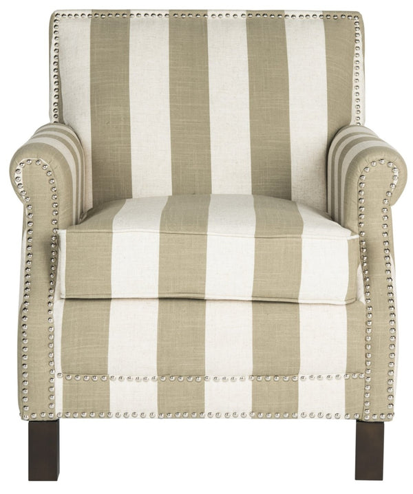 Safavieh Easton Club Chair - Elegant Linen Upholstery With Brass Nailheads For Timeless Comfort And Style Olive / White MCR4572K