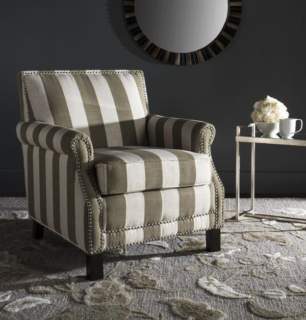 Safavieh Easton Club Chair - Elegant Linen Upholstery With Brass Nailheads For Timeless Comfort And Style Olive / White MCR4572K