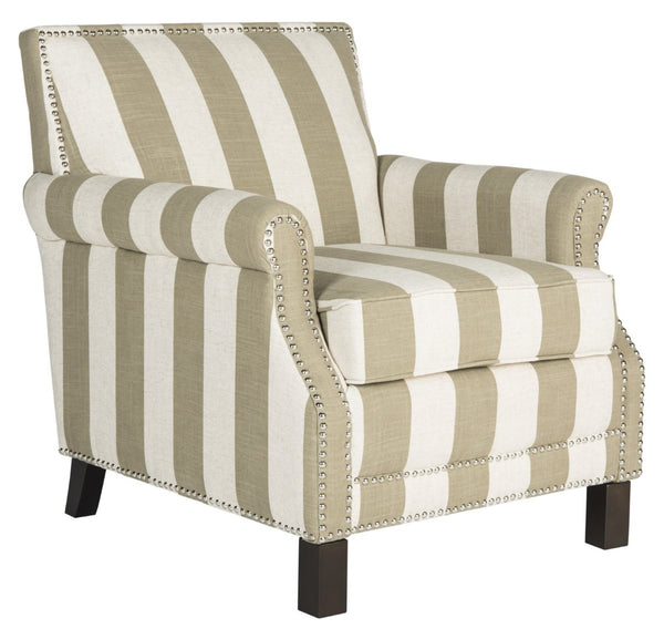 Safavieh Easton Club Chair - Elegant Linen Upholstery With Brass Nailheads For Timeless Comfort And Style Olive / White MCR4572K
