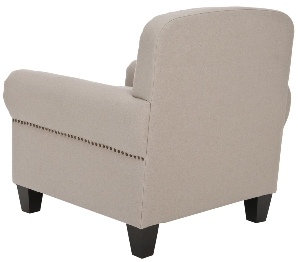 Safavieh Abigail Club Chair – Elegant Taupe Linen, Brass Nail Heads, Plush Comfort For Stylish Living Spaces MCR4573A
