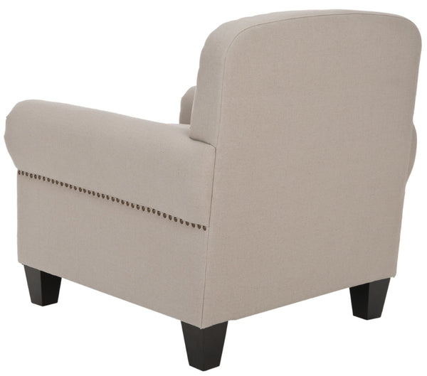 Safavieh Abigail Club Chair – Elegant Taupe Linen, Brass Nail Heads, Plush Comfort For Stylish Living Spaces MCR4573A