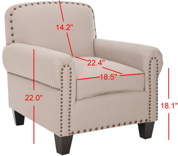 Safavieh Abigail Club Chair – Elegant Taupe Linen, Brass Nail Heads, Plush Comfort For Stylish Living Spaces MCR4573A