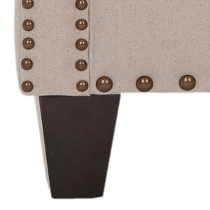Safavieh Abigail Club Chair – Elegant Taupe Linen, Brass Nail Heads, Plush Comfort For Stylish Living Spaces MCR4573A