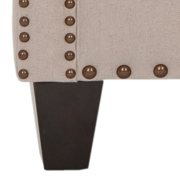Safavieh Abigail Club Chair – Elegant Taupe Linen, Brass Nail Heads, Plush Comfort For Stylish Living Spaces MCR4573A
