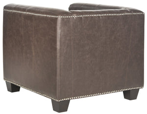 Safavieh Bentley Club Chair - Art Deco Elegance With Silver Nail Heads & Antique Brown Faux Leather Upholstery MCR4574D