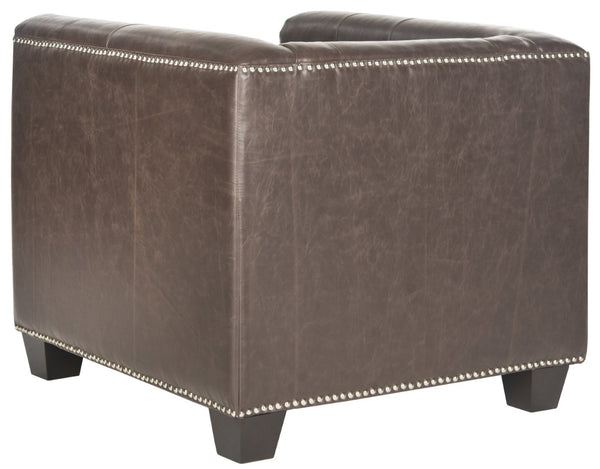 Safavieh Bentley Club Chair - Art Deco Elegance With Silver Nail Heads & Antique Brown Faux Leather Upholstery MCR4574D