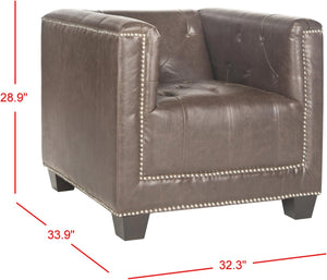 Safavieh Bentley Club Chair - Art Deco Elegance With Silver Nail Heads & Antique Brown Faux Leather Upholstery MCR4574D