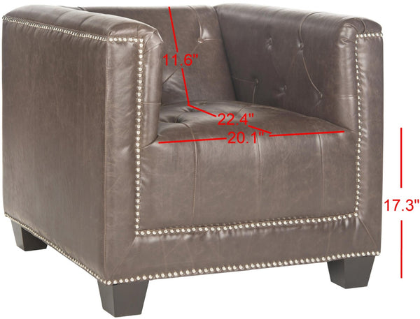 Safavieh Bentley Club Chair - Art Deco Elegance With Silver Nail Heads & Antique Brown Faux Leather Upholstery MCR4574D