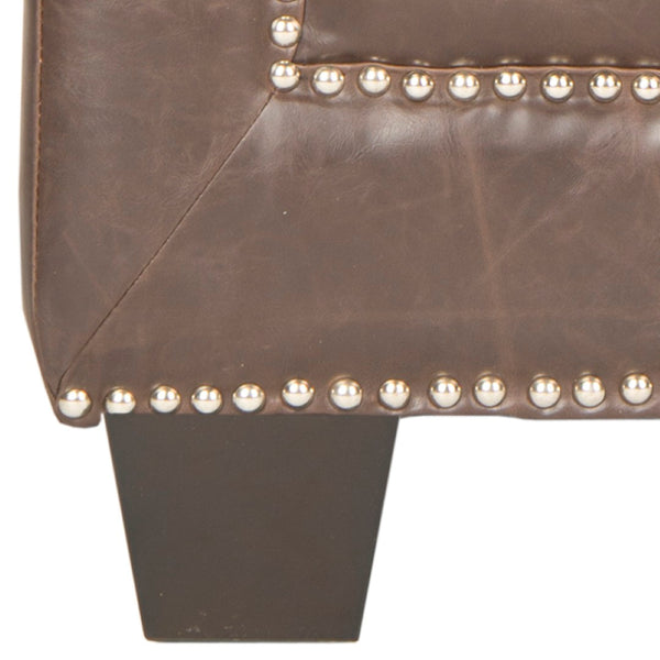 Safavieh Bentley Club Chair - Art Deco Elegance With Silver Nail Heads & Antique Brown Faux Leather Upholstery MCR4574D