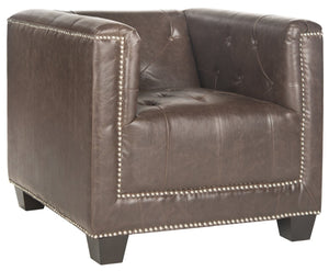 Safavieh Bentley Club Chair - Art Deco Elegance With Silver Nail Heads & Antique Brown Faux Leather Upholstery MCR4574D