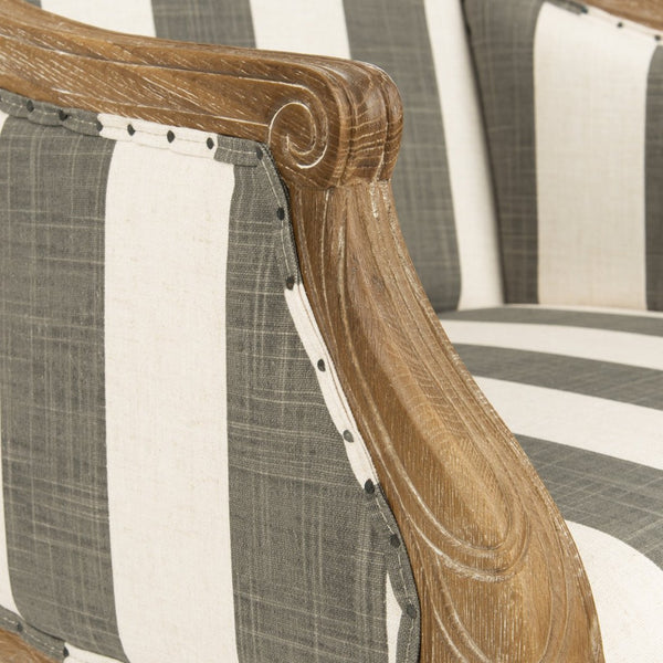 Safavieh Esther Arm Chair - Timeless French Elegance With Striped Upholstery & Black Nail Head Trim Accent MCR4575B