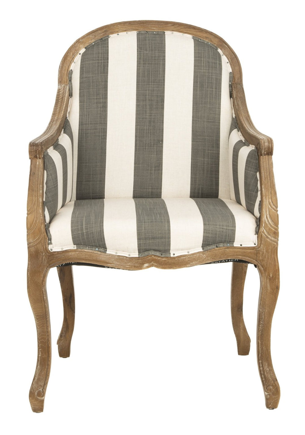Safavieh Esther Arm Chair - Timeless French Elegance With Striped Upholstery & Black Nail Head Trim Accent MCR4575B