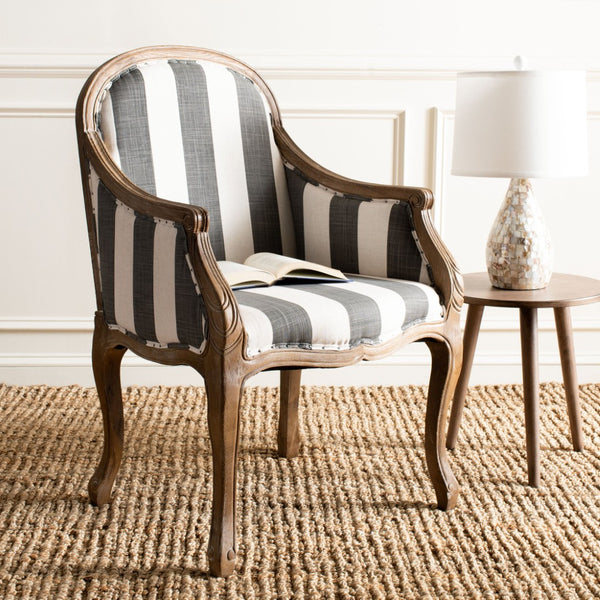 Safavieh Esther Arm Chair - Timeless French Elegance With Striped Upholstery & Black Nail Head Trim Accent MCR4575B