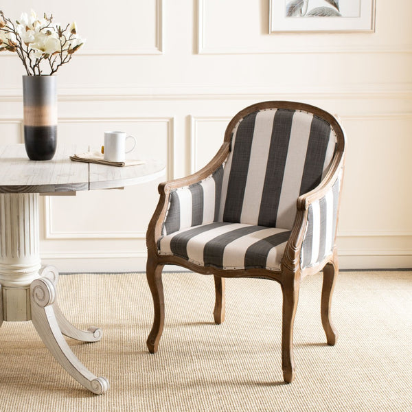 Safavieh Esther Arm Chair - Timeless French Elegance With Striped Upholstery & Black Nail Head Trim Accent MCR4575B