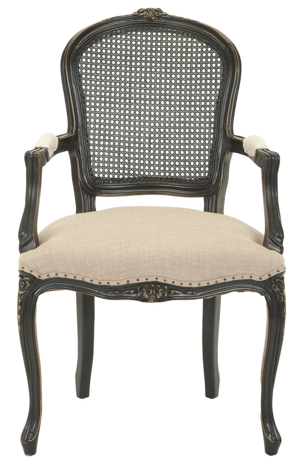 Safavieh Mckenna Arm Chair - Timeless French Elegance With Curvy Camelback & Cane Backrest For Any Space MCR4576C
