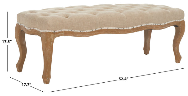 Safavieh Ramsey Country French Bench With Pickled Oak Finish & Wheat-Beige Linen, Stylish Accent Seating MCR4577A