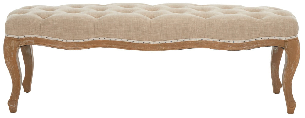 Safavieh Ramsey Country French Bench With Pickled Oak Finish & Wheat-Beige Linen, Stylish Accent Seating MCR4577A