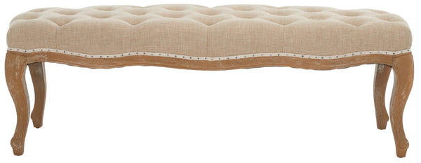 Safavieh Ramsey Country French Bench With Pickled Oak Finish & Wheat-Beige Linen, Stylish Accent Seating MCR4577A