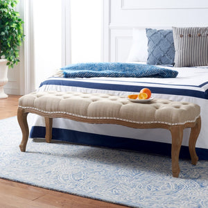 Safavieh Ramsey Country French Bench With Pickled Oak Finish & Wheat-Beige Linen, Stylish Accent Seating MCR4577A