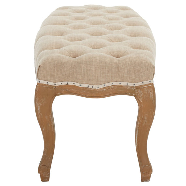 Safavieh Ramsey Country French Bench With Pickled Oak Finish & Wheat-Beige Linen, Stylish Accent Seating MCR4577A