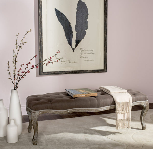 Safavieh Ramsey Bench - Timeless Country French Elegance With Solid Oak Frame And Comfortable Upholstered Seat Brown MCR4577B