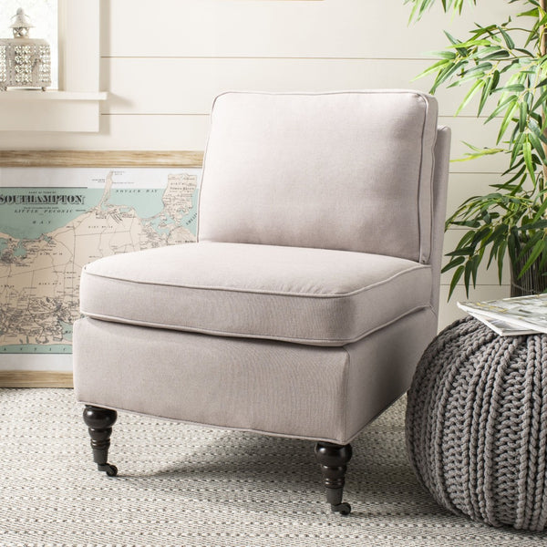 Safavieh Randy Slip Chair - Elegant Accent Piece With Plush Cushions, Spindle Legs, And Effortless Mobility Taupe MCR4584A