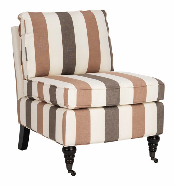 Safavieh Randy Slip Chair - Elegant Accent Piece With Plush Cushions, Spindle Legs, And Effortless Mobility Multi Stripe/Espresso MCR4584C