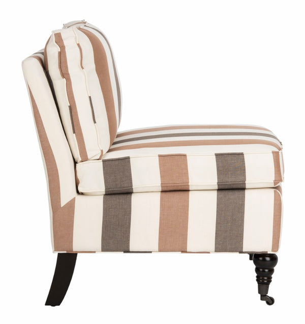Safavieh Randy Slip Chair - Elegant Accent Piece With Plush Cushions, Spindle Legs, And Effortless Mobility Multi Stripe/Espresso MCR4584C