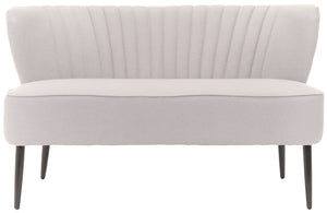Safavieh Lydia Settee - Mid-Century Modern Loveseat In Beige Linen With Espresso Birch Legs For Small Spaces MCR4586A