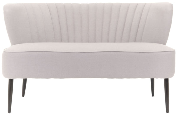 Safavieh Lydia Settee - Mid-Century Modern Loveseat In Beige Linen With Espresso Birch Legs For Small Spaces MCR4586A