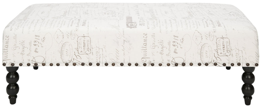 Safavieh Reagan Ottoman - Elegant Transitional Design With French Script Motif, Birchwood Legs & Nailhead Trim MCR4587A