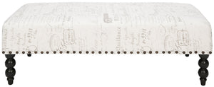 Safavieh Reagan Ottoman - Elegant Transitional Design With French Script Motif, Birchwood Legs & Nailhead Trim MCR4587A