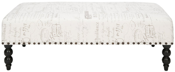 Safavieh Reagan Ottoman - Elegant Transitional Design With French Script Motif, Birchwood Legs & Nailhead Trim MCR4587A