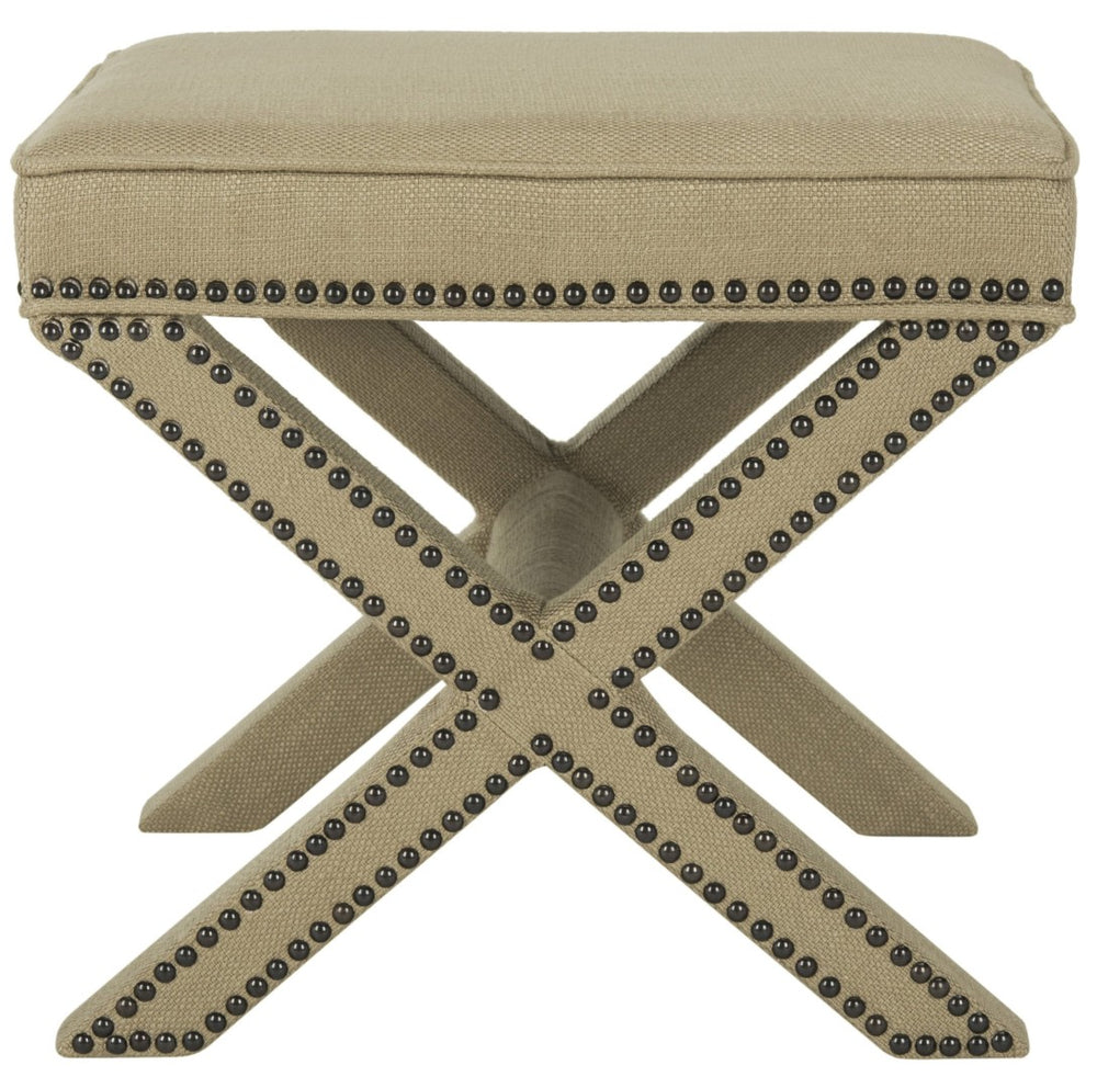 Safavieh Palmer Ottoman – Luxurious Antique Gold X-Bench With Brass Nail Heads For Stylish Living Spaces MCR4589B